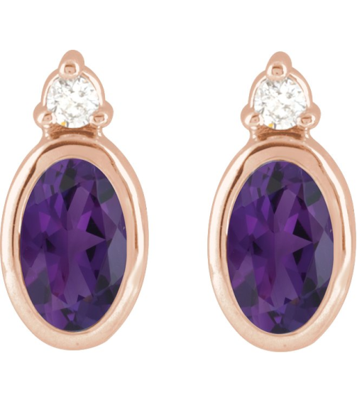 88546 Earring Set Natural Amethyst Oval 5 X 3 Mm 14K Rose Natural Diamond Pair Friction Backs Included Polished Natural Amethyst And .03 Ctw Natural Diamond Earrings