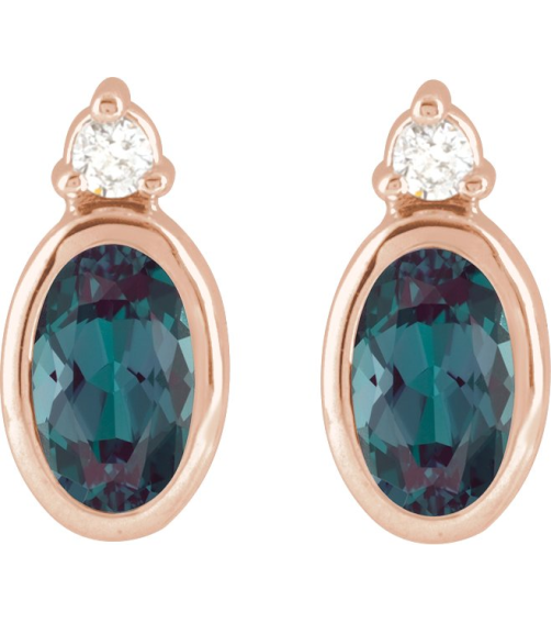 88546 Earring Set Lab-Grown Alexandrite Oval 5 X 3 Mm 14K Rose Natural Diamond Pair Friction Backs Included Polished Lab-Grown Alexandrite And .03 Ctw Natural Diamond Earrings