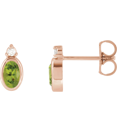 88546 Earring Set Natural Peridot Oval 5 X 3 Mm 14K Rose Natural Diamond Pair Friction Backs Included Polished Natural Peridot And .03 Ctw Natural Diamond Earrings