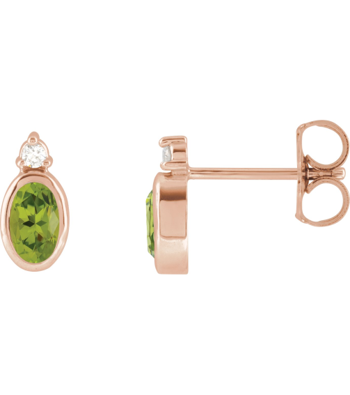 88546 Earring Set Natural Peridot Oval 5 X 3 Mm 14K Rose Natural Diamond Pair Friction Backs Included Polished Natural Peridot And .03 Ctw Natural Diamond Earrings