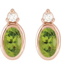 88546 Earring Set Natural Peridot Oval 5 X 3 Mm 14K Rose Natural Diamond Pair Friction Backs Included Polished Natural Peridot And .03 Ctw Natural Diamond Earrings