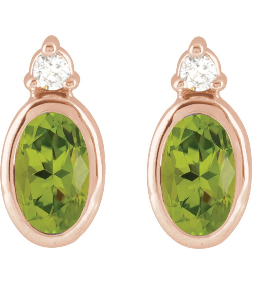 88546 Earring Set Natural Peridot Oval 5 X 3 Mm 14K Rose Natural Diamond Pair Friction Backs Included Polished Natural Peridot And .03 Ctw Natural Diamond Earrings