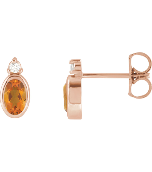 88546 Earring Set Natural Citrine Oval 5 X 3 Mm 14K Rose Natural Diamond Pair Friction Backs Included Polished Natural Citrine And .03 Ctw Natural Diamond Earrings