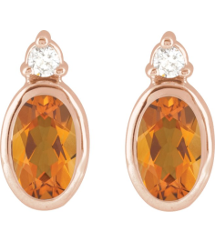 88546 Earring Set Natural Citrine Oval 5 X 3 Mm 14K Rose Natural Diamond Pair Friction Backs Included Polished Natural Citrine And .03 Ctw Natural Diamond Earrings
