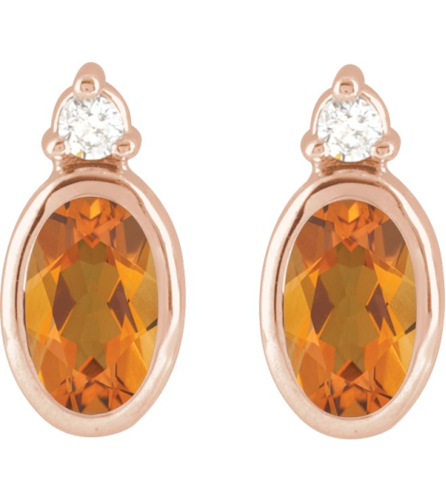 88546 Earring Set Natural Citrine Oval 5 X 3 Mm 14K Rose Natural Diamond Pair Friction Backs Included Polished Natural Citrine And .03 Ctw Natural Diamond Earrings
