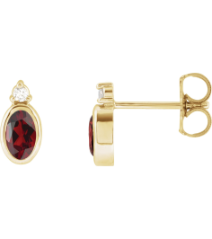 88546 Earring Set Natural Mozambique Garnet Oval 5 X 3 Mm 14K Yellow Natural Diamond Pair Friction Backs Included Polished Natural Mozambique Garnet And .03 Ctw Natural Diamond Earrings