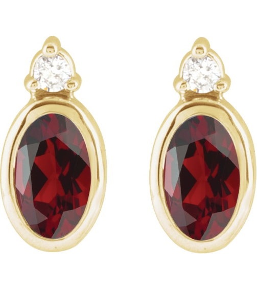 88546 Earring Set Natural Mozambique Garnet Oval 5 X 3 Mm 14K Yellow Natural Diamond Pair Friction Backs Included Polished Natural Mozambique Garnet And .03 Ctw Natural Diamond Earrings