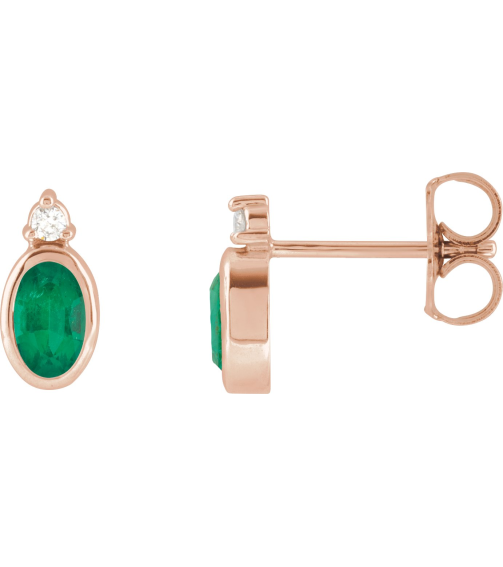 88546 Earring Set Natural Emerald Oval 5 X 3 Mm 14K Rose Natural Diamond Pair Friction Backs Included Polished Natural Emerald And .03 Ctw Natural Diamond Earrings