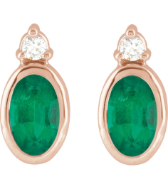 88546 Earring Set Natural Emerald Oval 5 X 3 Mm 14K Rose Natural Diamond Pair Friction Backs Included Polished Natural Emerald And .03 Ctw Natural Diamond Earrings