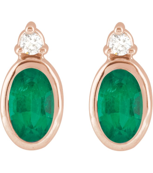 88546 Earring Set Natural Emerald Oval 5 X 3 Mm 14K Rose Natural Diamond Pair Friction Backs Included Polished Natural Emerald And .03 Ctw Natural Diamond Earrings