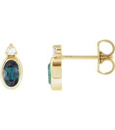 88546 Earring Set Lab-Grown Alexandrite Oval 5 X 3 Mm 14K Yellow Natural Diamond Pair Friction Backs Included Polished Lab-Grown Alexandrite And .03 Ctw Natural Diamond Earrings