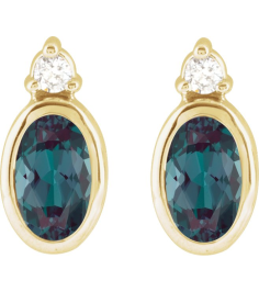88546 Earring Set Lab-Grown Alexandrite Oval 5 X 3 Mm 14K Yellow Natural Diamond Pair Friction Backs Included Polished Lab-Grown Alexandrite And .03 Ctw Natural Diamond Earrings