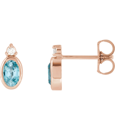 88546 Earring Set Natural Blue Zircon Oval 5 X 3 Mm 14K Rose Natural Diamond Pair Friction Backs Included Polished Natural Zircon And .03 Ctw Natural Diamond Earrings