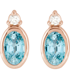 88546 Earring Set Natural Blue Zircon Oval 5 X 3 Mm 14K Rose Natural Diamond Pair Friction Backs Included Polished Natural Zircon And .03 Ctw Natural Diamond Earrings