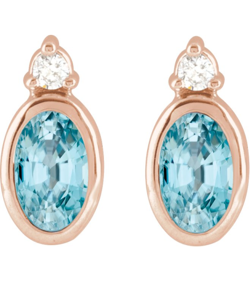 88546 Earring Set Natural Blue Zircon Oval 5 X 3 Mm 14K Rose Natural Diamond Pair Friction Backs Included Polished Natural Zircon And .03 Ctw Natural Diamond Earrings