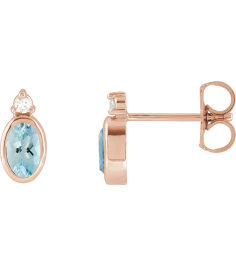 88546 Earring Set Natural Aquamarine Oval 5 X 3 Mm 14K Rose Natural Diamond Pair Friction Backs Included Polished Natural Aquamarine And .03 Ctw Natural Diamond Earrings