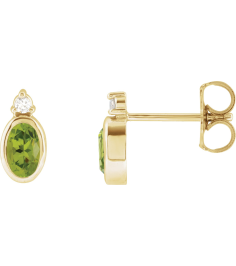 88546 Earring Set Natural Peridot Oval 5 X 3 Mm 14K Yellow Natural Diamond Pair Friction Backs Included Polished Natural Peridot And .03 Ctw Natural Diamond Earrings