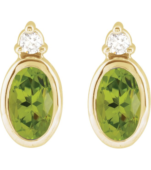 88546 Earring Set Natural Peridot Oval 5 X 3 Mm 14K Yellow Natural Diamond Pair Friction Backs Included Polished Natural Peridot And .03 Ctw Natural Diamond Earrings