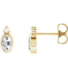 88546 Earring Set Natural White Sapphire Oval 5 X 3 Mm 14K Yellow Natural Diamond Pair Friction Backs Included Polished Natural White Sapphire And .03 Ctw Natural Diamond Earrings