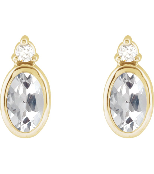 88546 Earring Set Natural White Sapphire Oval 5 X 3 Mm 14K Yellow Natural Diamond Pair Friction Backs Included Polished Natural White Sapphire And .03 Ctw Natural Diamond Earrings