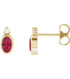 88546 Earring Set Natural Ruby Oval 5 X 3 Mm 14K Yellow Natural Diamond Pair Friction Backs Included Polished Natural Ruby And .03 Ctw Natural Diamond Earrings