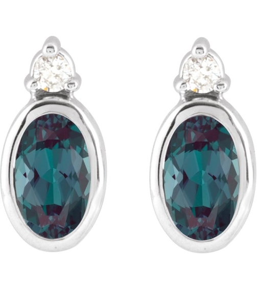 88546 Earring Set Lab-Grown Alexandrite Oval 5 X 3 Mm Sterling Silver Natural Diamond Pair Friction Backs Included Polished Lab-Grown Alexandrite And .03 Ctw Natural Diamond Earrings