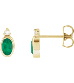 88546 Earring Set Natural Emerald Oval 5 X 3 Mm 14K Yellow Natural Diamond Pair Friction Backs Included Polished Natural Emerald And .03 Ctw Natural Diamond Earrings