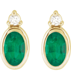 88546 Earring Set Natural Emerald Oval 5 X 3 Mm 14K Yellow Natural Diamond Pair Friction Backs Included Polished Natural Emerald And .03 Ctw Natural Diamond Earrings