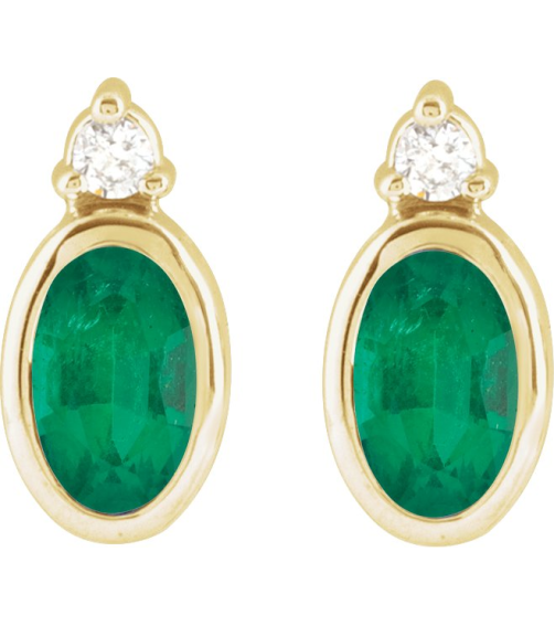 88546 Earring Set Natural Emerald Oval 5 X 3 Mm 14K Yellow Natural Diamond Pair Friction Backs Included Polished Natural Emerald And .03 Ctw Natural Diamond Earrings