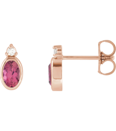 88546 Earring Set Natural Pink Tourmaline Oval 5 X 3 Mm 14K Rose Natural Diamond Pair Friction Backs Included Polished Natural Pink Tourmaline And .03 Ctw Natural Diamond Earrings