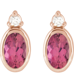 88546 Earring Set Natural Pink Tourmaline Oval 5 X 3 Mm 14K Rose Natural Diamond Pair Friction Backs Included Polished Natural Pink Tourmaline And .03 Ctw Natural Diamond Earrings