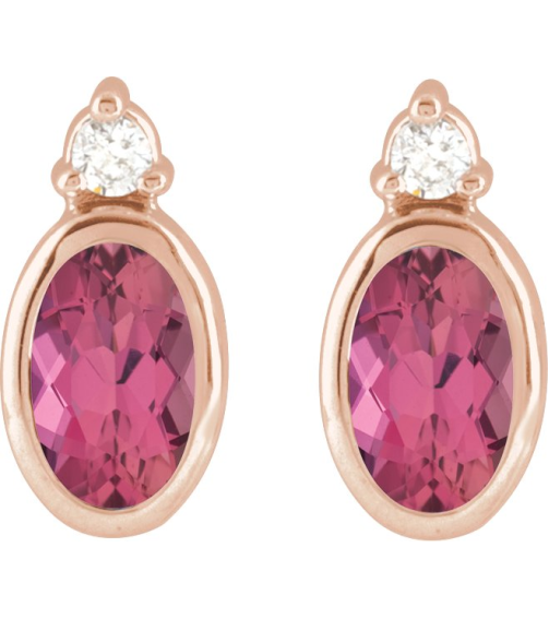 88546 Earring Set Natural Pink Tourmaline Oval 5 X 3 Mm 14K Rose Natural Diamond Pair Friction Backs Included Polished Natural Pink Tourmaline And .03 Ctw Natural Diamond Earrings