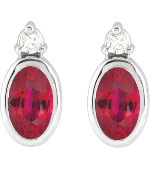 88546 Earring Set Natural Ruby Oval 5 X 3 Mm Sterling Silver Natural Diamond Pair Friction Backs Included Polished Natural Ruby And .03 Ctw Natural Diamond Earrings