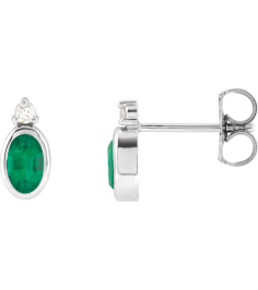 88546 Earring Set Natural Emerald Oval 5 X 3 Mm 14K White Natural Diamond Pair Friction Backs Included Polished Natural Emerald And .03 Ctw Natural Diamond Earrings