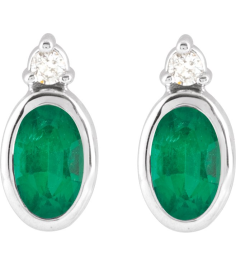 88546 Earring Set Natural Emerald Oval 5 X 3 Mm 14K White Natural Diamond Pair Friction Backs Included Polished Natural Emerald And .03 Ctw Natural Diamond Earrings