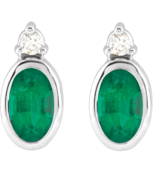 88546 Earring Set Natural Emerald Oval 5 X 3 Mm 14K White Natural Diamond Pair Friction Backs Included Polished Natural Emerald And .03 Ctw Natural Diamond Earrings