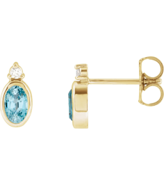 88546 Earring Set Natural Blue Zircon Oval 5 X 3 Mm 14K Yellow Natural Diamond Pair Friction Backs Included Polished Natural Zircon And .03 Ctw Natural Diamond Earrings