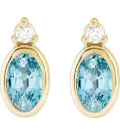 88546 Earring Set Natural Blue Zircon Oval 5 X 3 Mm 14K Yellow Natural Diamond Pair Friction Backs Included Polished Natural Zircon And .03 Ctw Natural Diamond Earrings