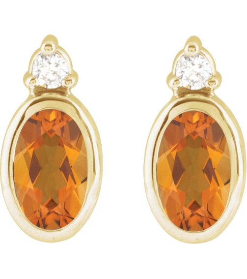 88546 Earring Set Natural Citrine Oval 5 X 3 Mm 14K Yellow Natural Diamond Pair Friction Backs Included Polished Natural Citrine And .03 Ctw Natural Diamond Earrings
