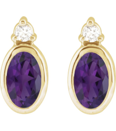 88546 Earring Set Natural Amethyst Oval 5 X 3 Mm 14K Yellow Natural Diamond Pair Friction Backs Included Polished Natural Amethyst And .03 Ctw Natural Diamond Earrings