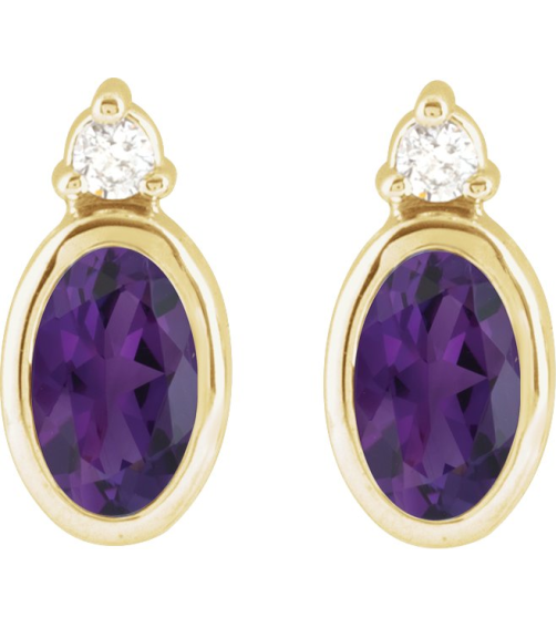 88546 Earring Set Natural Amethyst Oval 5 X 3 Mm 14K Yellow Natural Diamond Pair Friction Backs Included Polished Natural Amethyst And .03 Ctw Natural Diamond Earrings