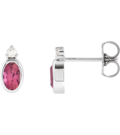 88546 Earring Set Natural Pink Tourmaline Oval 5 X 3 Mm Platinum Natural Diamond Pair Friction Backs Included Polished Natural Pink Tourmaline And .03 Ctw Natural Diamond Earrings