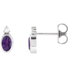 88546 Earring Set Natural Amethyst Oval 5 X 3 Mm Platinum Natural Diamond Pair Friction Backs Included Polished Natural Amethyst And .03 Ctw Natural Diamond Earrings