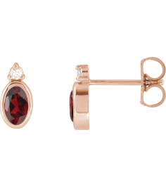88546 Earring Set Natural Mozambique Garnet Oval 5 X 3 Mm 14K Rose Natural Diamond Pair Friction Backs Included Polished Natural Mozambique Garnet And .03 Ctw Natural Diamond Earrings