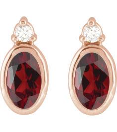 88546 Earring Set Natural Mozambique Garnet Oval 5 X 3 Mm 14K Rose Natural Diamond Pair Friction Backs Included Polished Natural Mozambique Garnet And .03 Ctw Natural Diamond Earrings