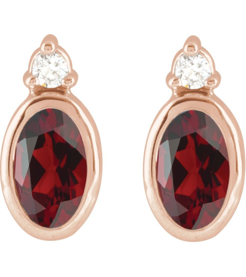 88546 Earring Set Natural Mozambique Garnet Oval 5 X 3 Mm 14K Rose Natural Diamond Pair Friction Backs Included Polished Natural Mozambique Garnet And .03 Ctw Natural Diamond Earrings
