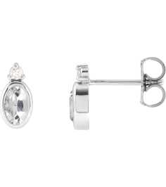 88546 Earring Set Natural White Sapphire Oval 5 X 3 Mm Platinum Natural Diamond Pair Friction Backs Included Polished Natural White Sapphire And .03 Ctw Natural Diamond Earrings