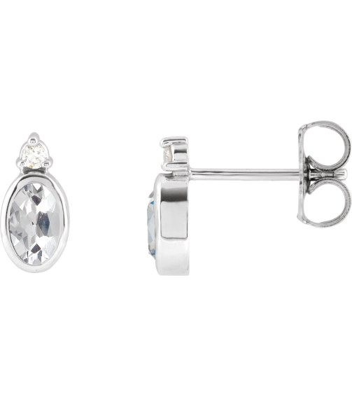 88546 Earring Set Natural White Sapphire Oval 5 X 3 Mm Platinum Natural Diamond Pair Friction Backs Included Polished Natural White Sapphire And .03 Ctw Natural Diamond Earrings