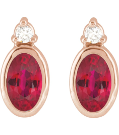 88546 Earring Set Natural Ruby Oval 5 X 3 Mm 14K Rose Natural Diamond Pair Friction Backs Included Polished Natural Ruby And .03 Ctw Natural Diamond Earrings
