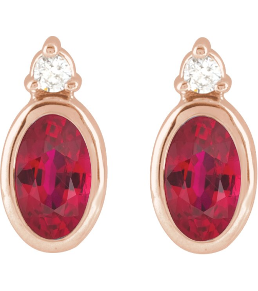 88546 Earring Set Natural Ruby Oval 5 X 3 Mm 14K Rose Natural Diamond Pair Friction Backs Included Polished Natural Ruby And .03 Ctw Natural Diamond Earrings